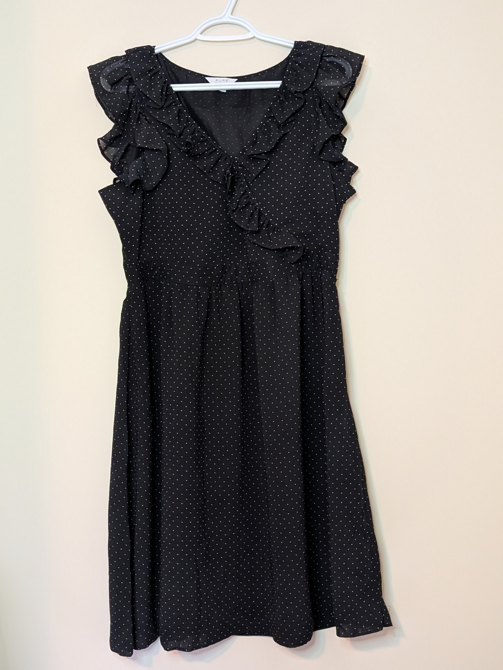 Pure By ALFRED SUNG Black Polka Dot Dress, Size Large
